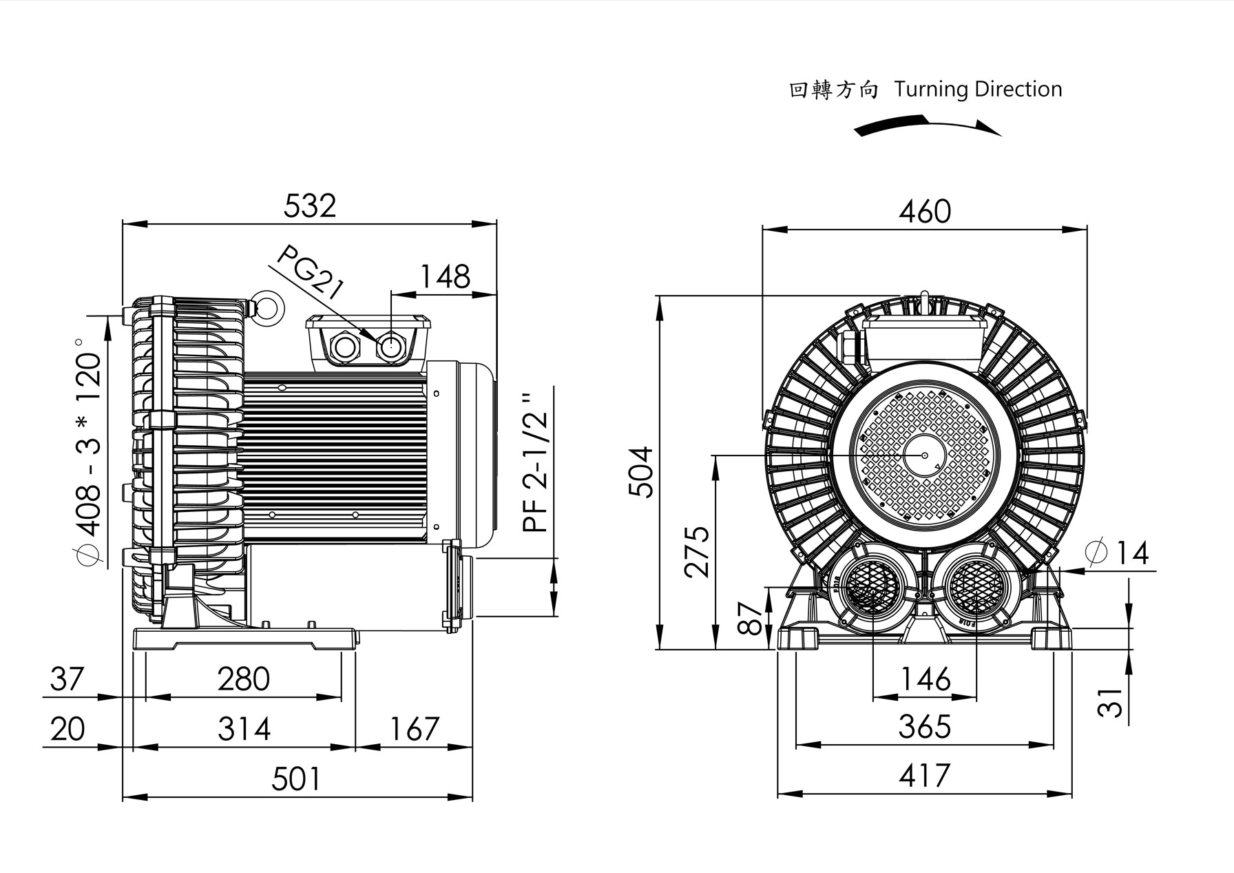 環形鼓風機 LG-9068    10HP  3Φ