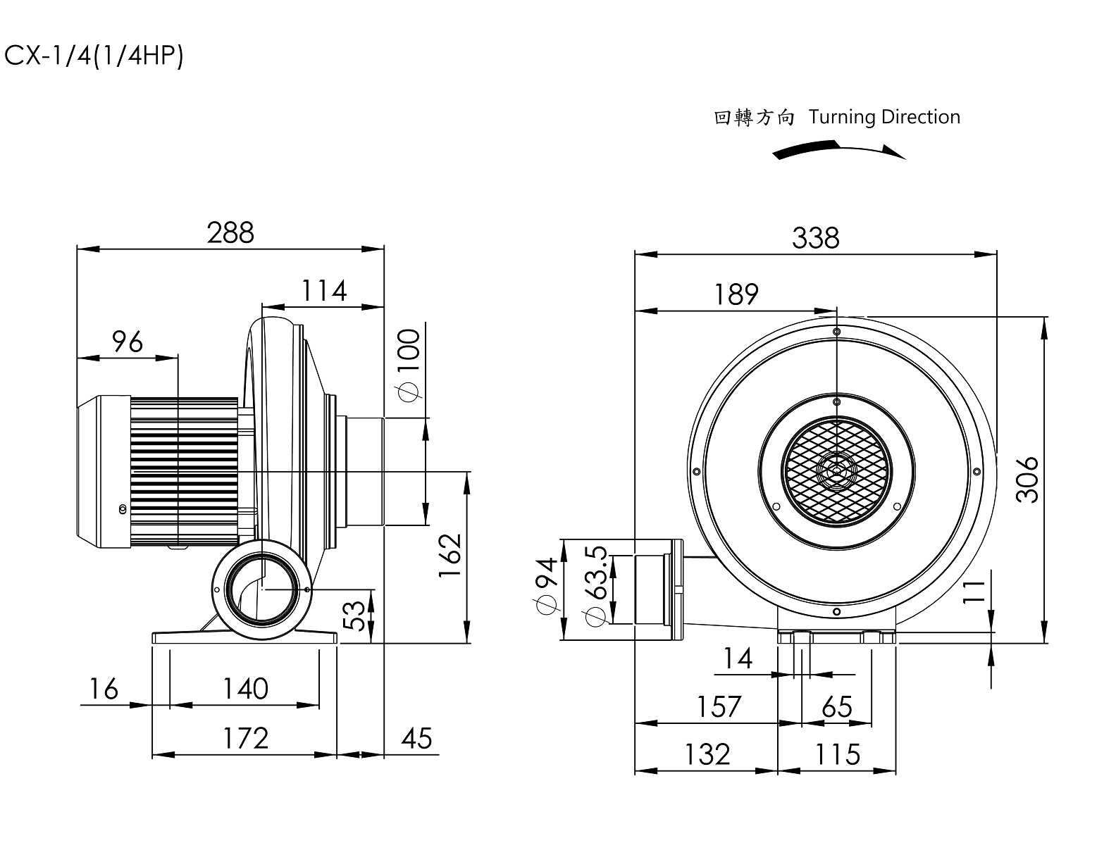 Turbo Centrifugal Blower   CX-1/4    1/4HP   3Φ