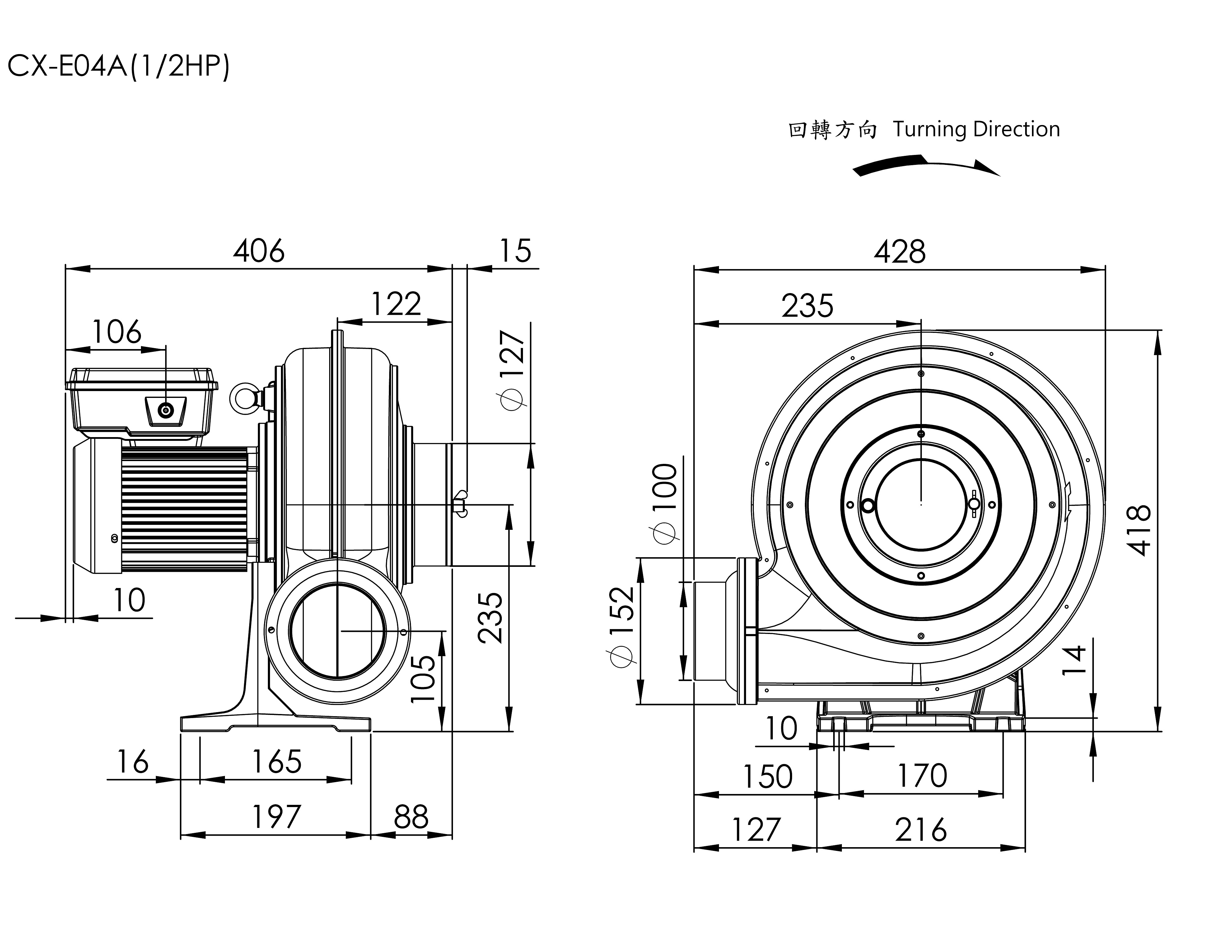 Strong Wind Turbo Centrifugal Blower   CX-E04A    1/2HP   1Φ