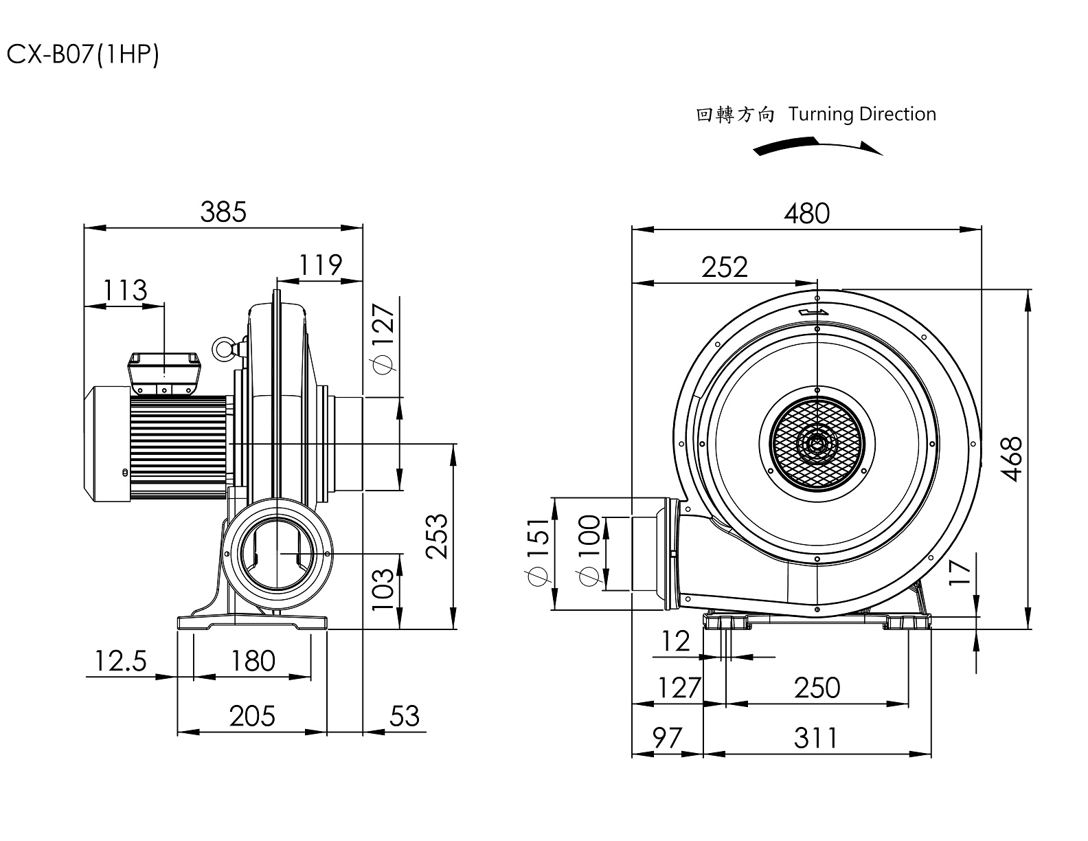 Turbo Blower   CX-B07    1HP   3Φ