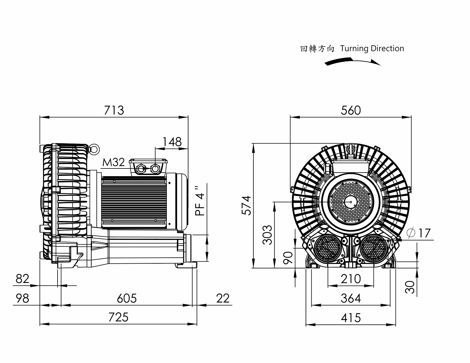 環形鼓風機  LG-2506-DL    25HP  3Φ