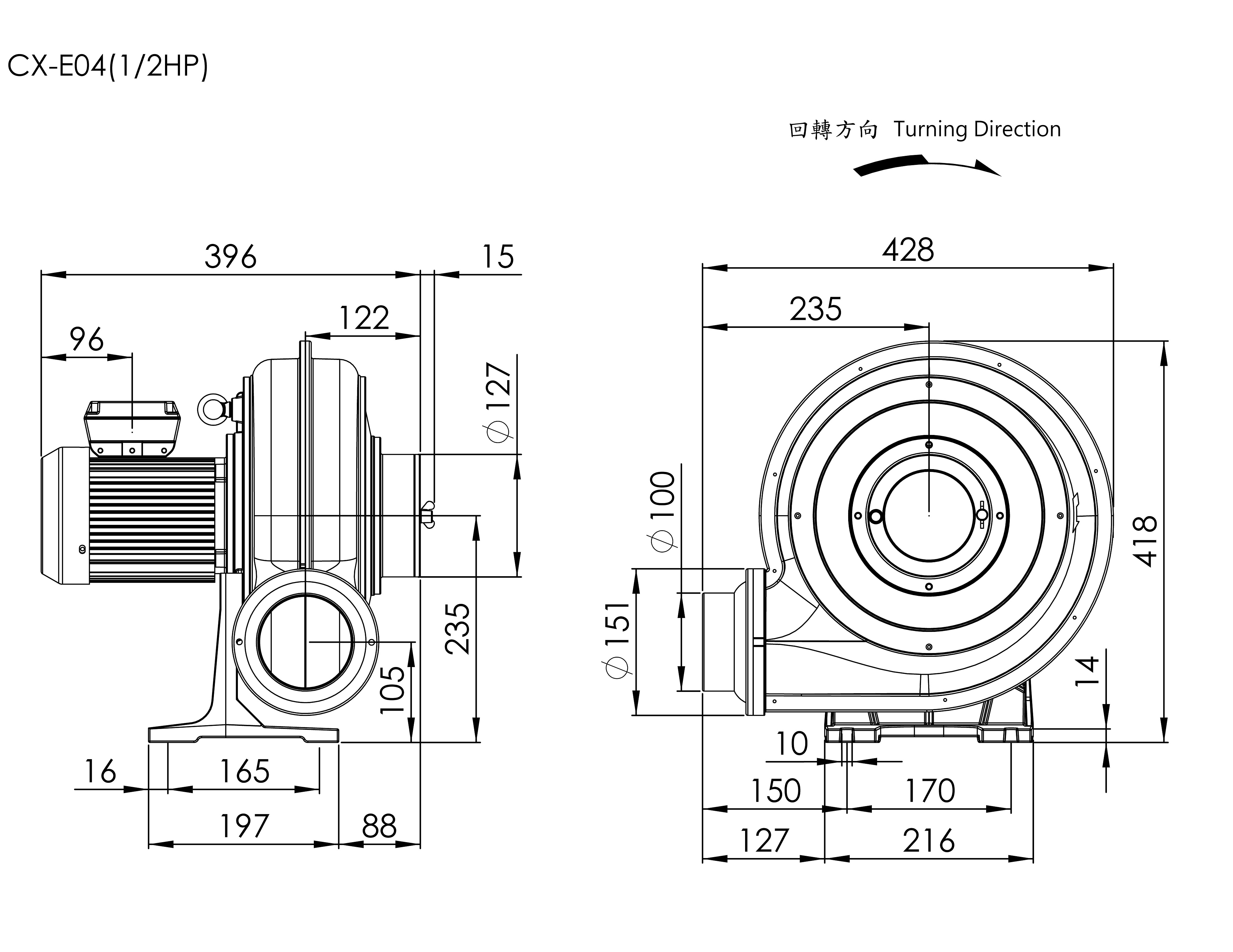 Strong Wind Turbo Blower   CX-E04    1/2HP   3Φ