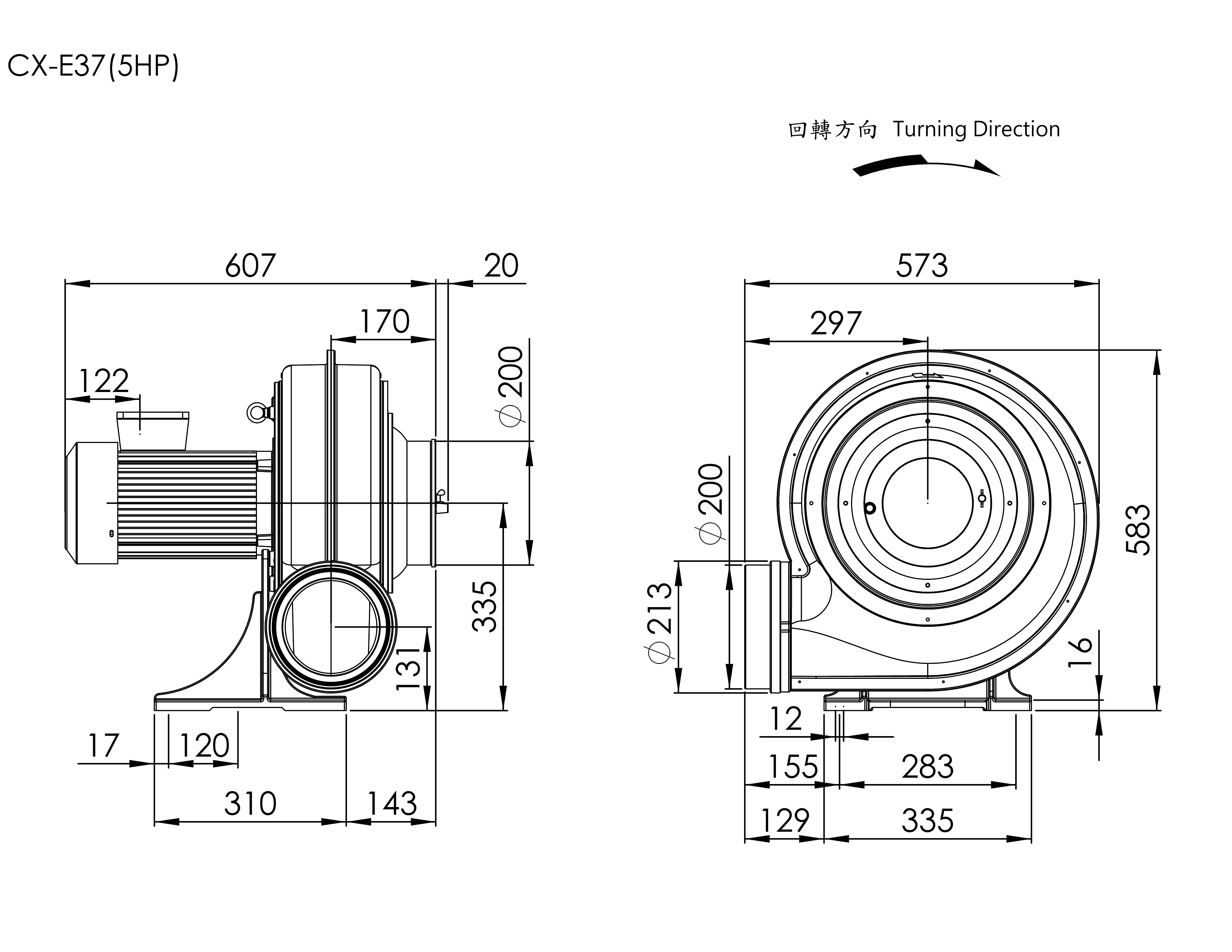 Strong Wind Turbo Blower   CX-E37    5HP   3Φ