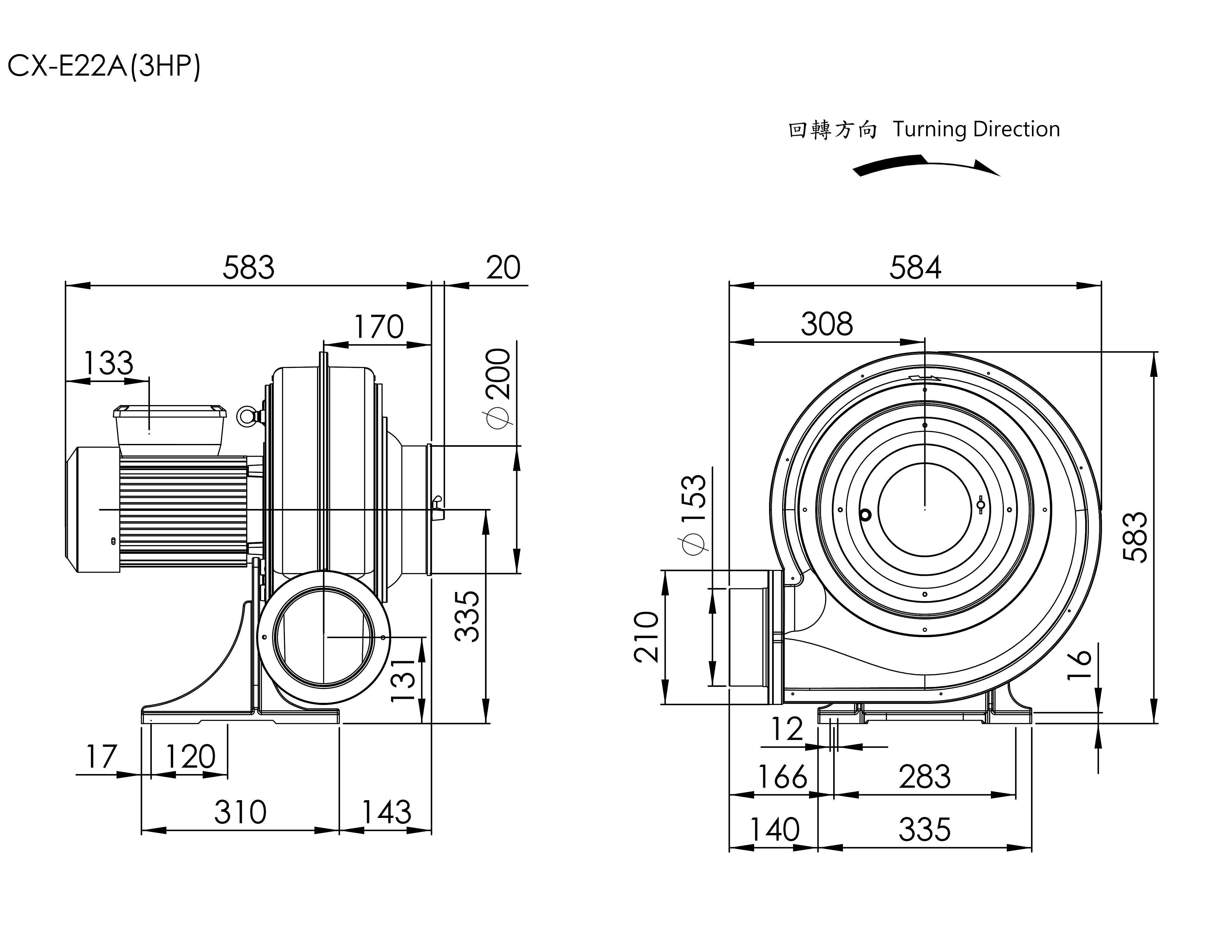 Strong Wind Turbo Centrifugal Blower   CX-E22A    3HP   1Φ