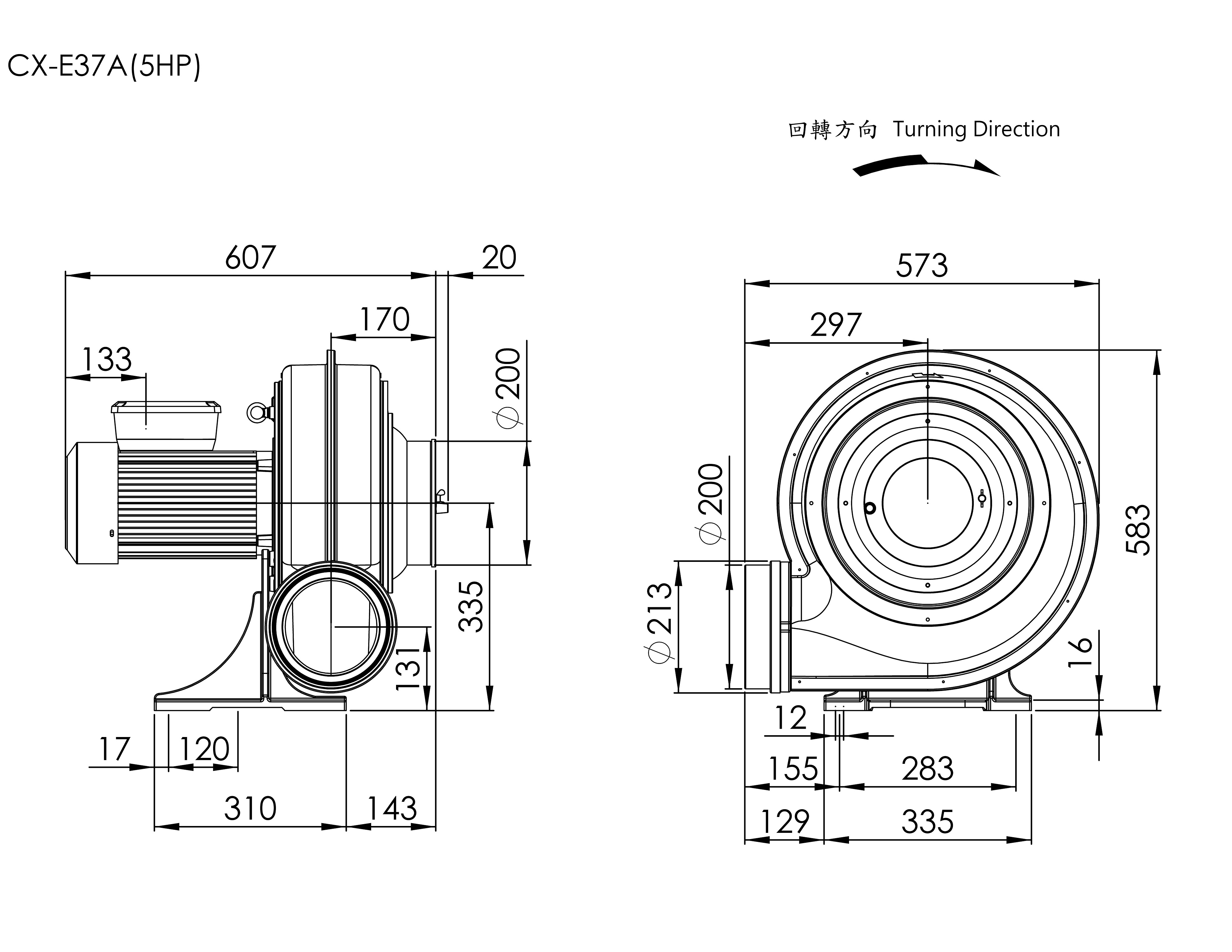 Strong Wind Turbo Centrifugal Blower   CX-E37A    5HP   1Φ